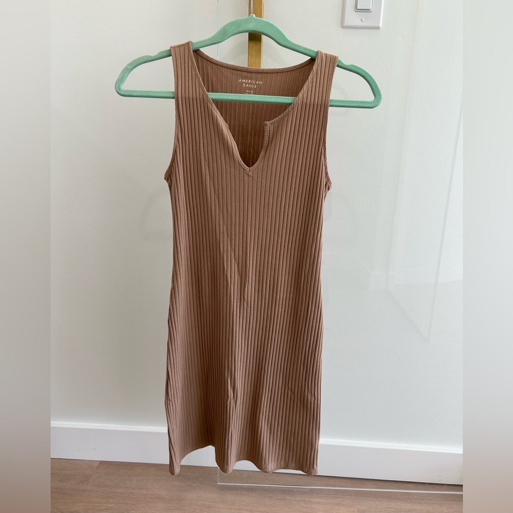 American Eagle Outfitters Ribbed Tan Mini Dress
